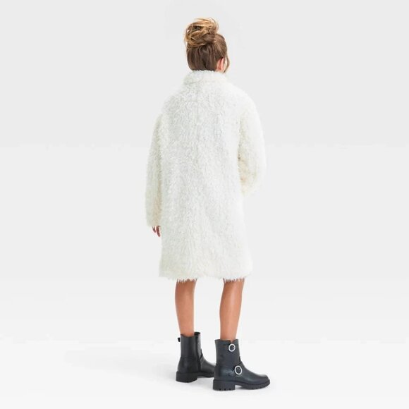 Art Class Girl's Size XL Ivory Long Faux Fur Mid Length Single-Button Lined Coat - Picture 3 of 16